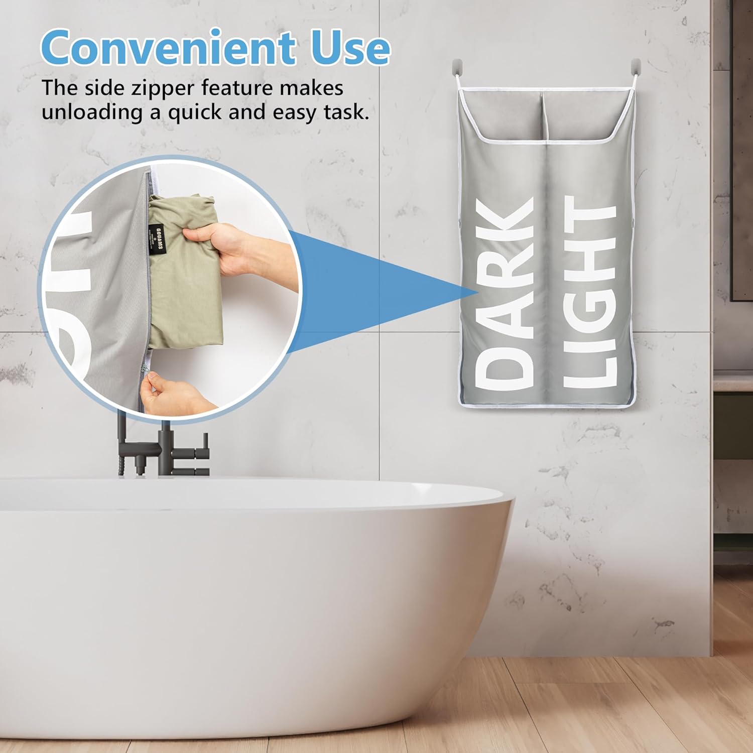 Hanging Laundry Hamper Bag XL 40x22", Space Saving over the Door Storage Bags, Behind the Door