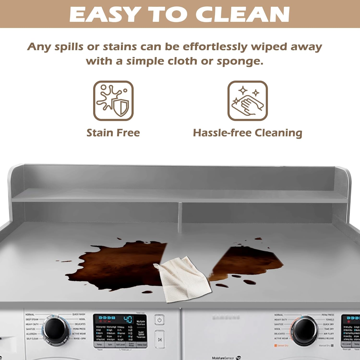 Royxen Laundry Countertop with 2-Tier Shelf Universal Fit, Washer and Dryer Countertop with Storage