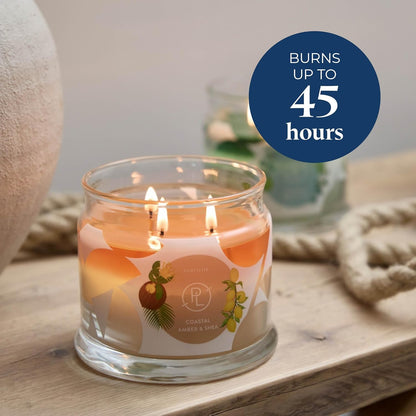 PartyLite Coastal Amber & Shea Scented, Notes of Ylang Flower, Citron, Sweet Coconut & Amber Creme