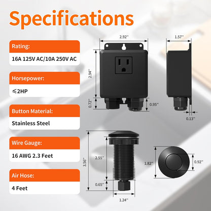 Joinfworld Garbage Disposal Air Switch Kit Waterproof Garbage Disposal Button Kit with Long Garbage