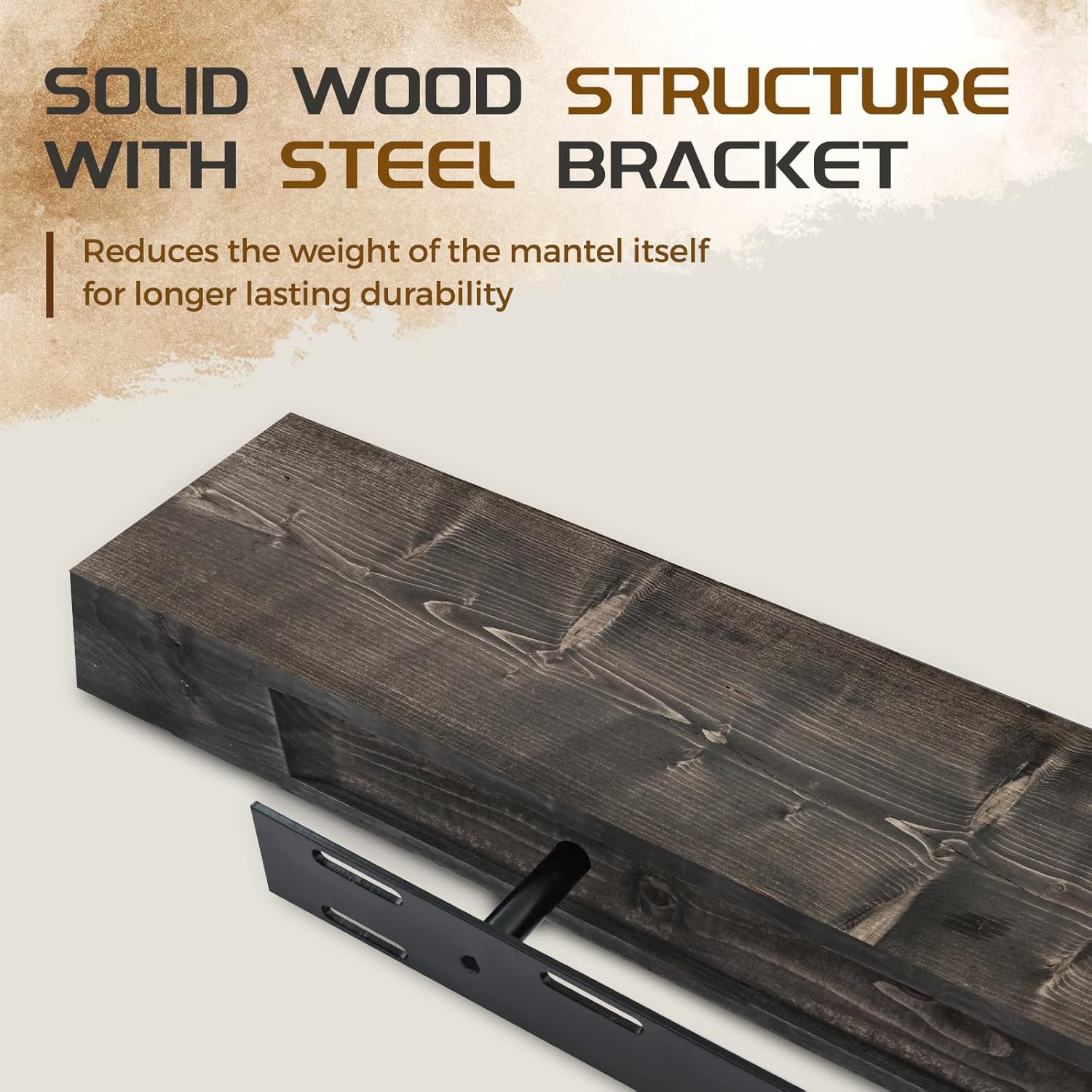 48x7x3 Fireplace Mantel - Solid Rustic Wood - Wall Mounted Floating Shelf with Invisible Heavy Duty
