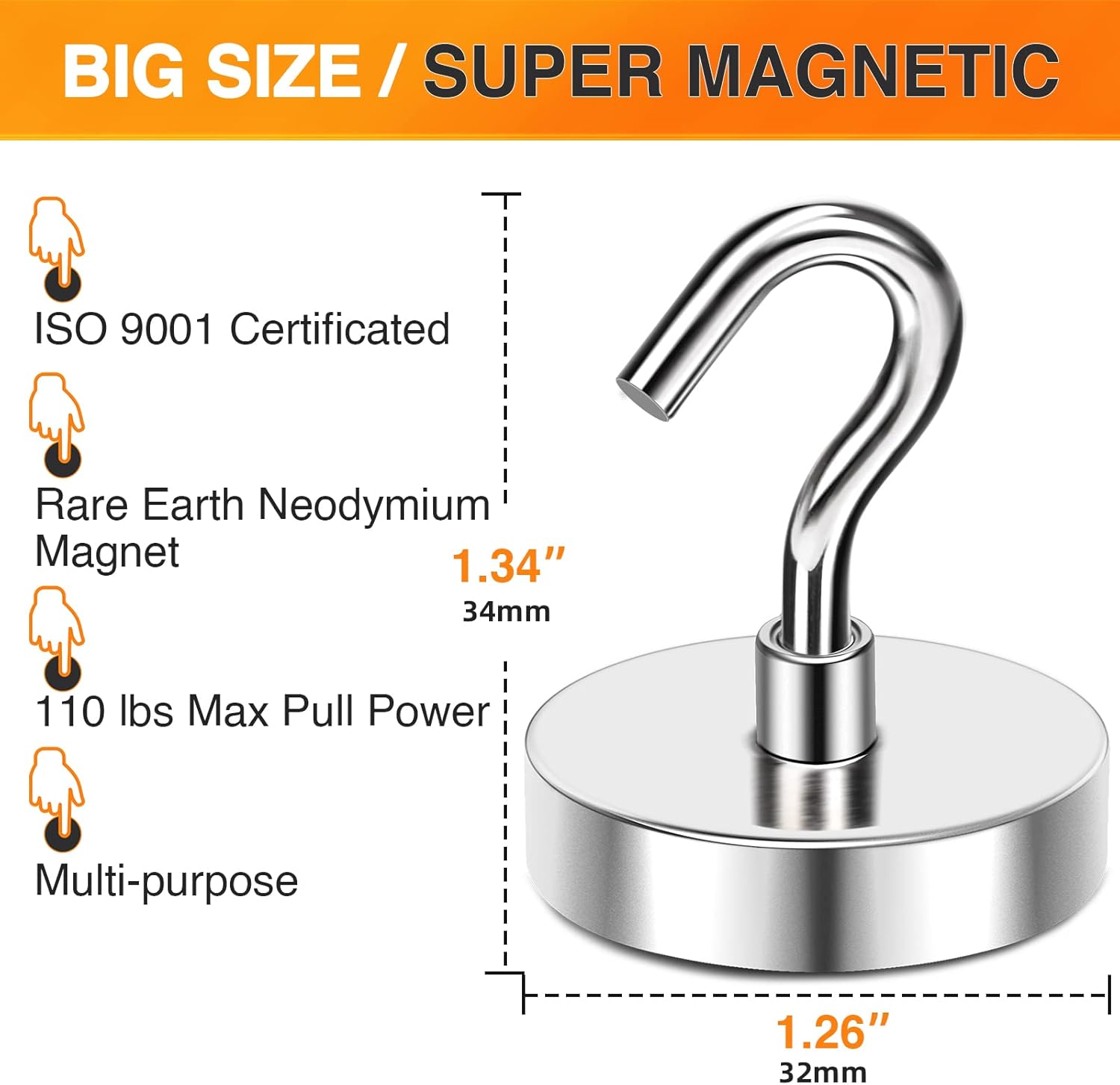 MIKEDE Strong Magnetic Hooks, 110Lbs Heavy Duty Magnetic Hooks for Cruise Cabin, Neodymium Earth