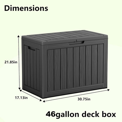 Vixzen 46 Gallon Resin Deck Box, Lockable Outdoor Storage Box for Patio Cushions Storage
