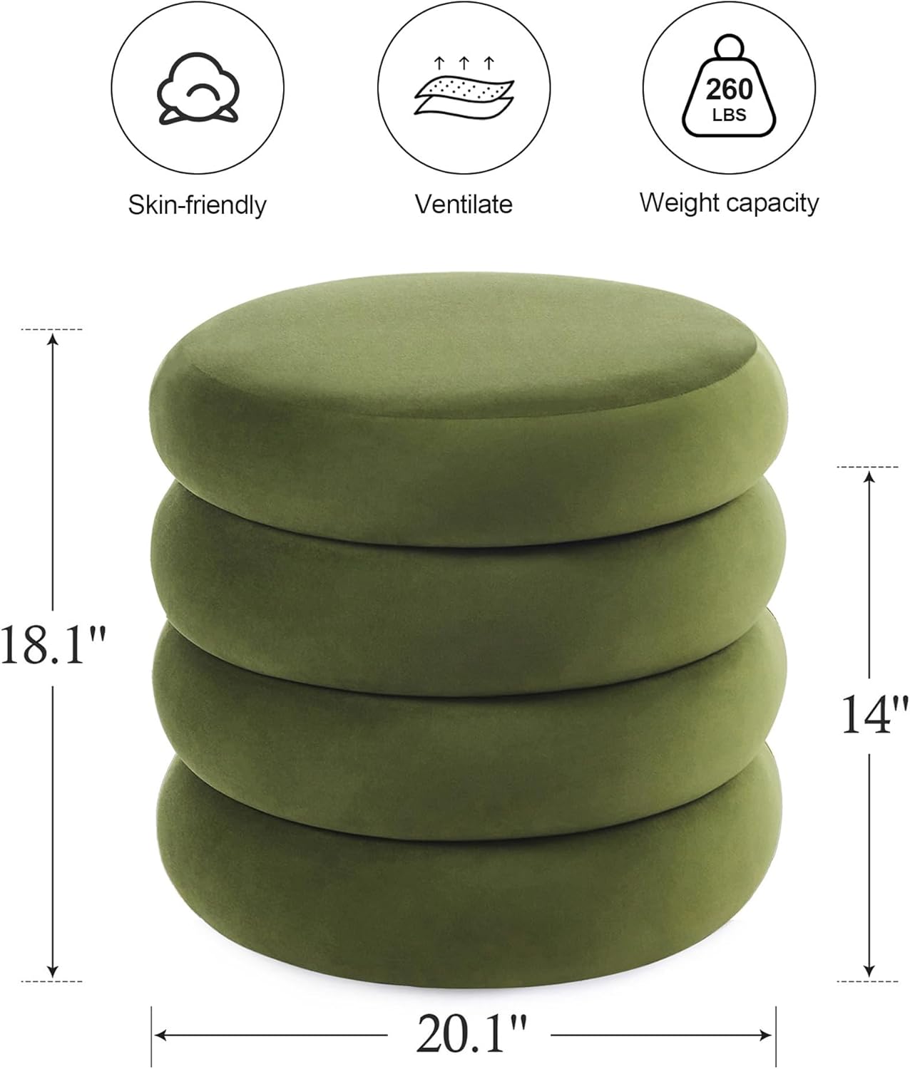 ONEVOG Round Storage Ottoman, 20" Small Ottomans Table with Removable Lid, Velvet Fabric Soft
