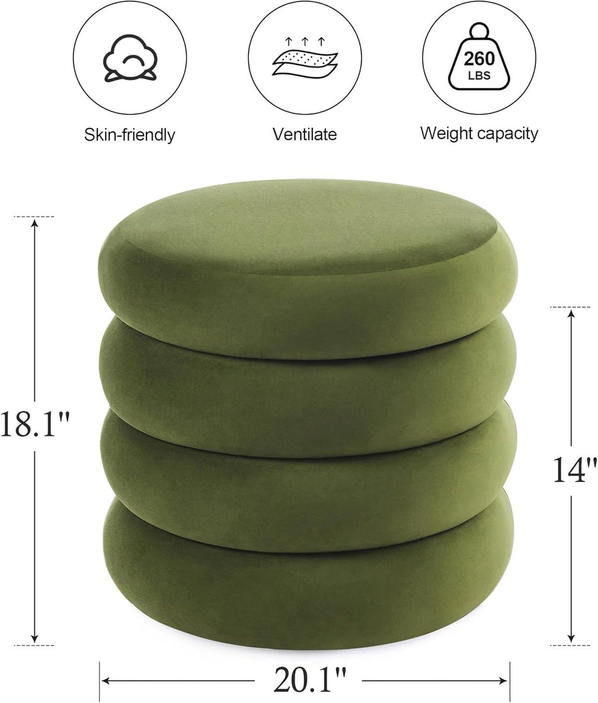 ONEVOG Round Storage Ottoman, 20" Small Ottomans Table with Removable Lid, Velvet Fabric Soft