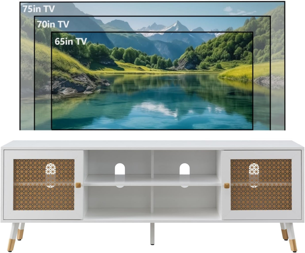 JYED Mid Century Modern TV Stand and Console for TVs Up to 75" - White Entertainment Center, 2 Gold