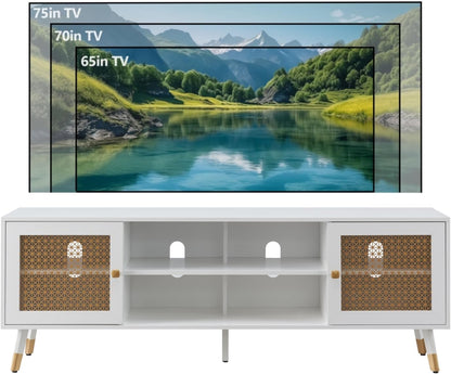 JYED Mid Century Modern TV Stand and Console for TVs Up to 75" - White Entertainment Center, 2 Gold