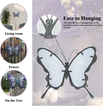 POXOHO Metal Butterfly Wall Decor - Purple Mosaic Glass Art Sculpture with Metal Frame, 11 Inch