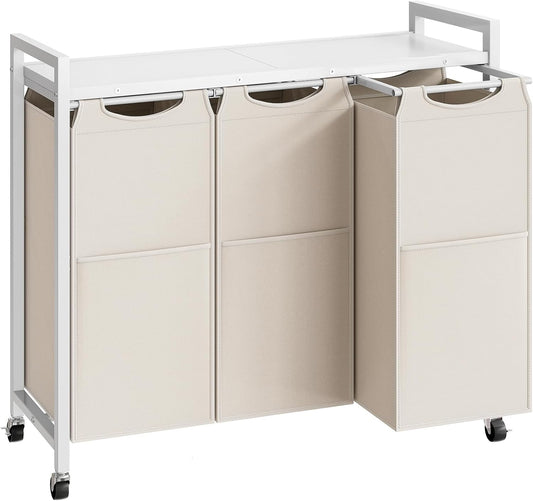 HOOBRO Laundry Sorter 3 Section, Laundry Hamper with Wheels, 3 × 11.5 Gal (43.4L), Rolling Laundry