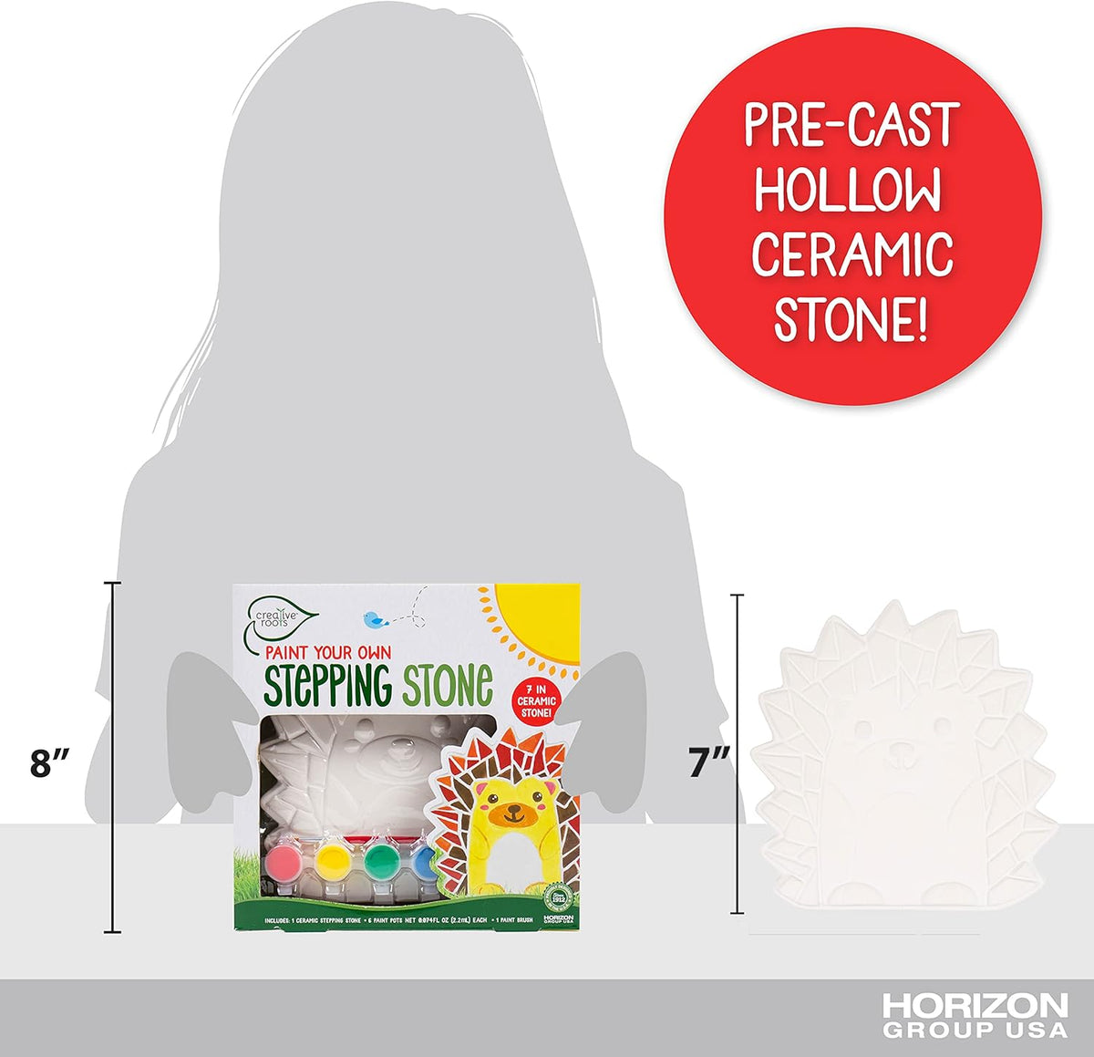 Creative Roots Mosaic Hedgehog Stepping Stone, Includes 7-Inch Ceramic Stone & 6 Vibrant Paints
