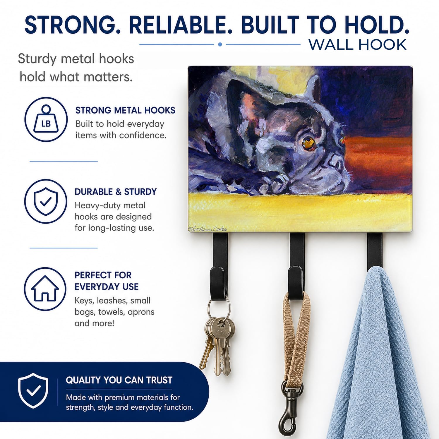 Caroline's Treasures 7331TH68 Black French Bulldog Sunny Leash or Key Holder, Wall Hooks, Key Hooks