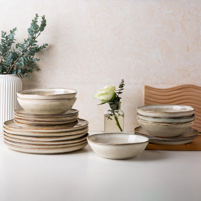 AmorArc Ceramic Dinnerware Sets,Handmade Reactive Glaze Stoneware Plates and Bowls Sets,Highly