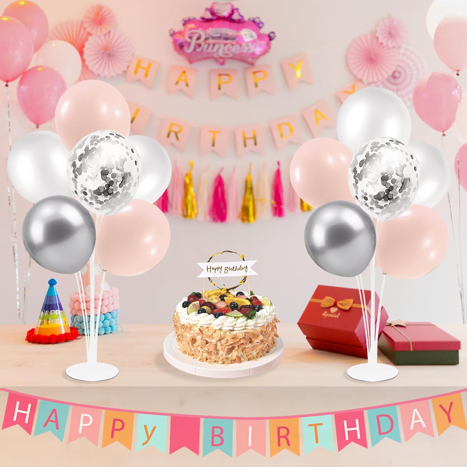 Pink and Silver Balloon Stand Centerpiece Table Decorations for Baby Shower Wedding Engagement
