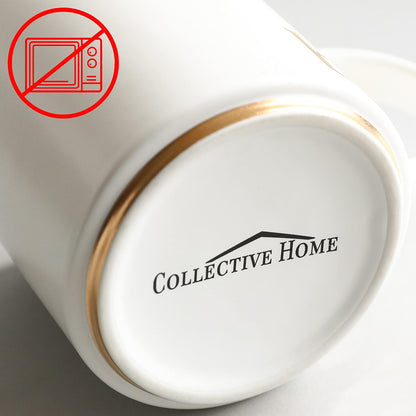 COLLECTIVE HOME - Monogram Ceramic Mugs, 15 oz Golden Initial Coffee Cups, Elegant Alphabet Tea