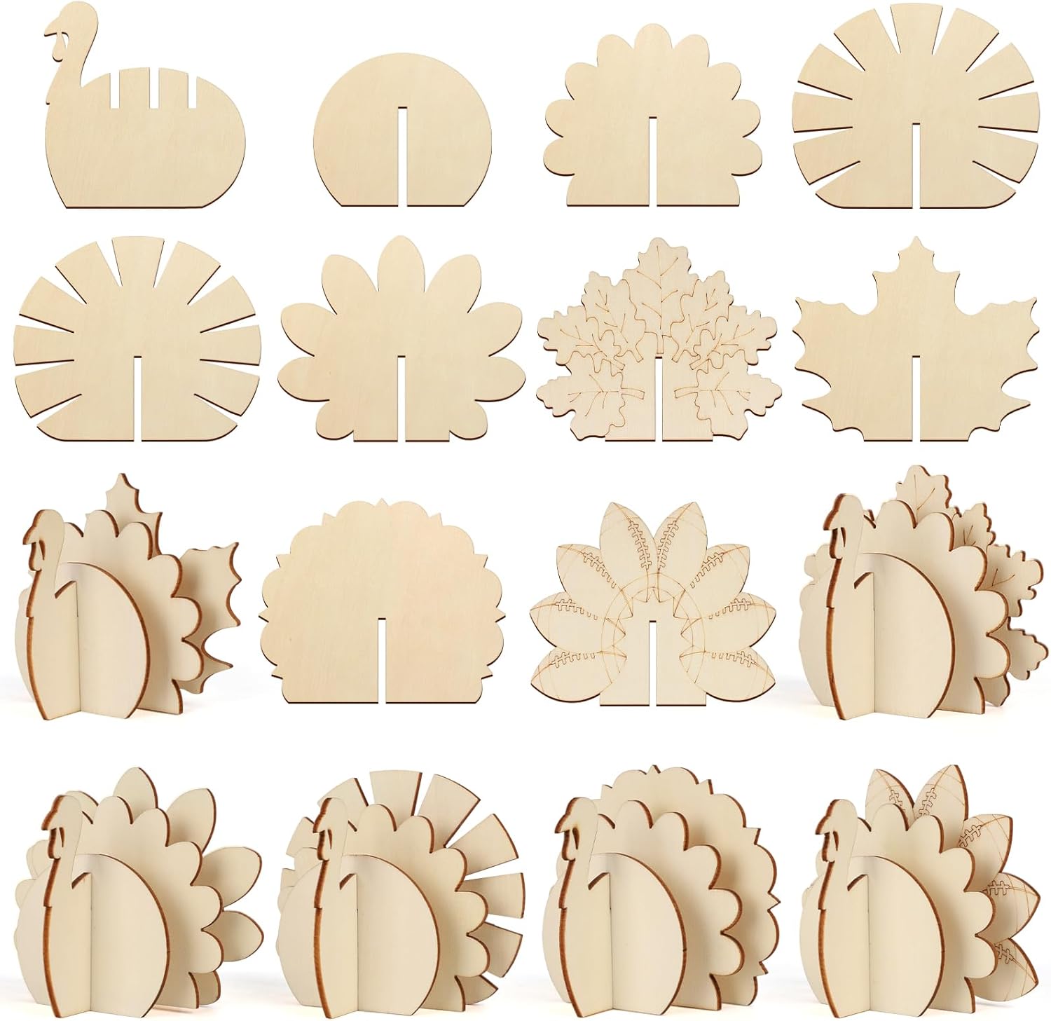 COCHIE DIY 3D Turkey Thanksgiving Wood Crafts to Paint for Kids Adults, Paintable Unfinished Wooden