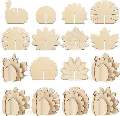 COCHIE DIY 3D Turkey Thanksgiving Wood Crafts to Paint for Kids Adults, Paintable Unfinished Wooden