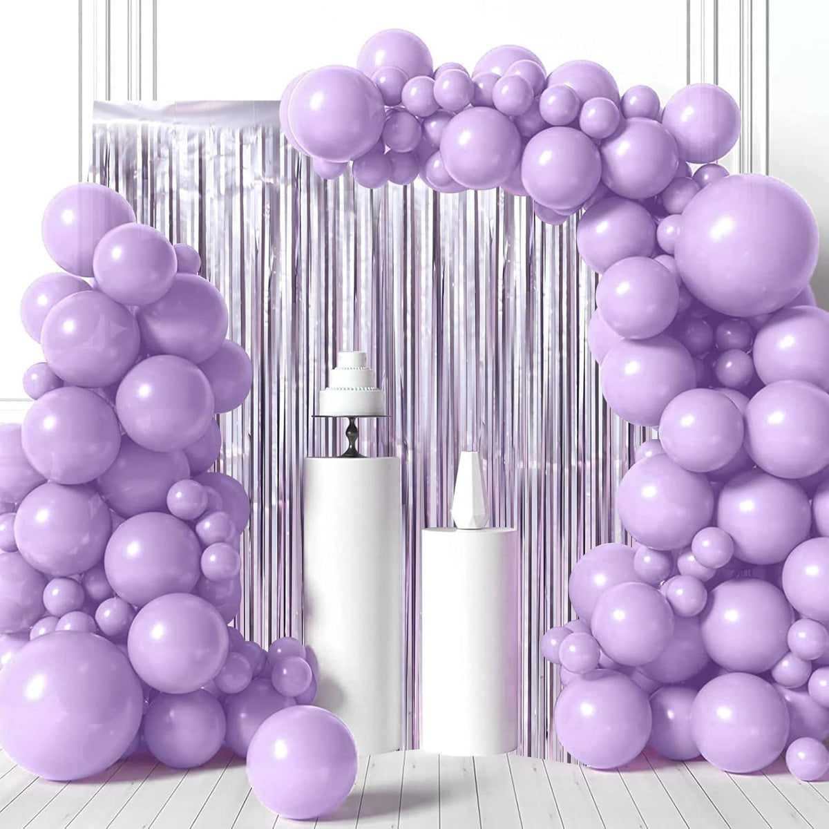 3 Pack 3.3 x 8.2 ft Light Purple Foil Fringe Backdrop Curtains, Tinsel Streamers Party Decorations