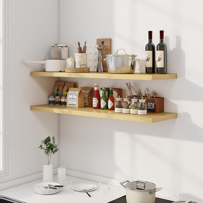 48" Floating Shelves for Wall, 12" Deep Slim Oak Floating Shelves, Wall-Mounted Shelves for