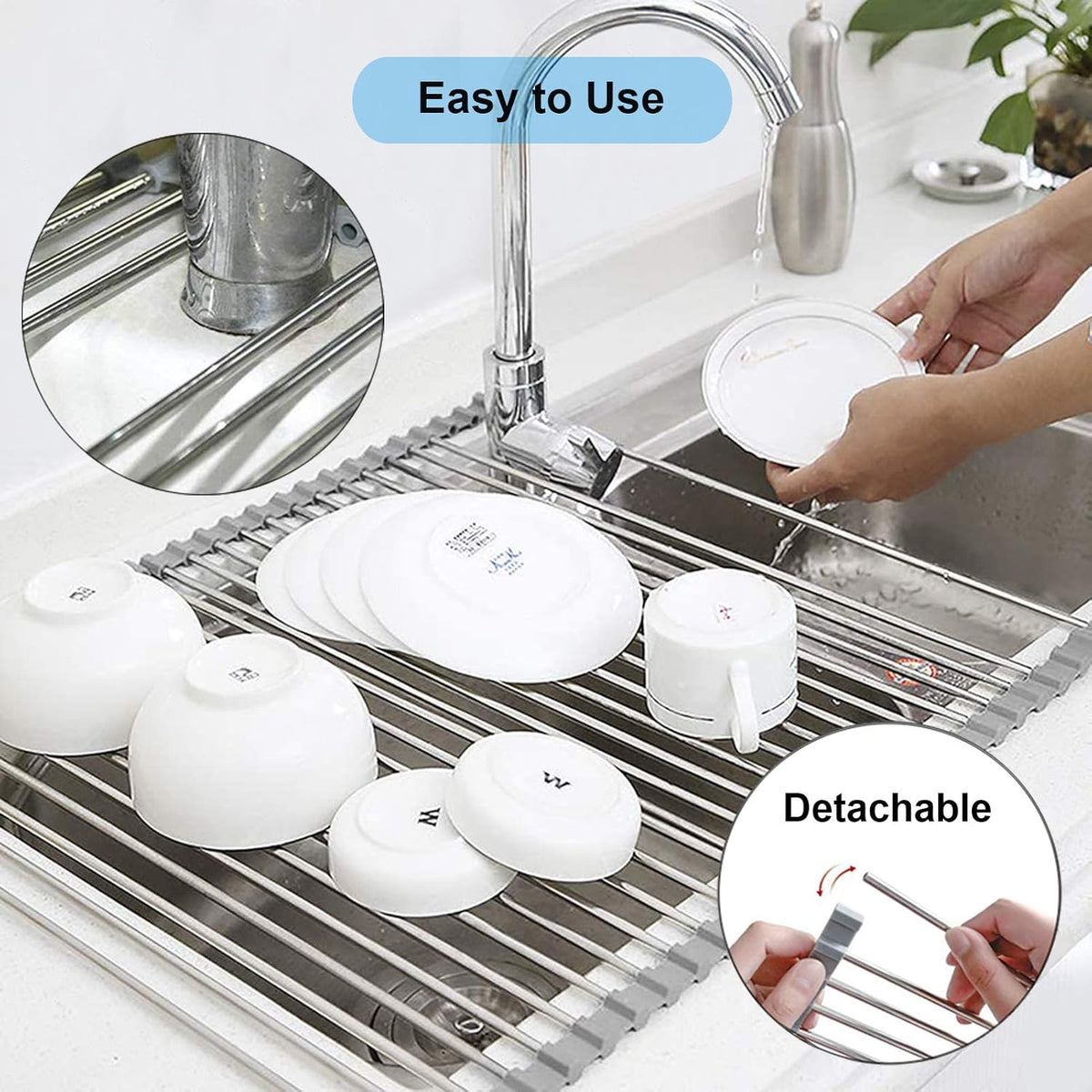 Searik Roll up Dish Drying Rack, Over The Sink Rolling Dish Drainer Rack Multipurpose Foldable