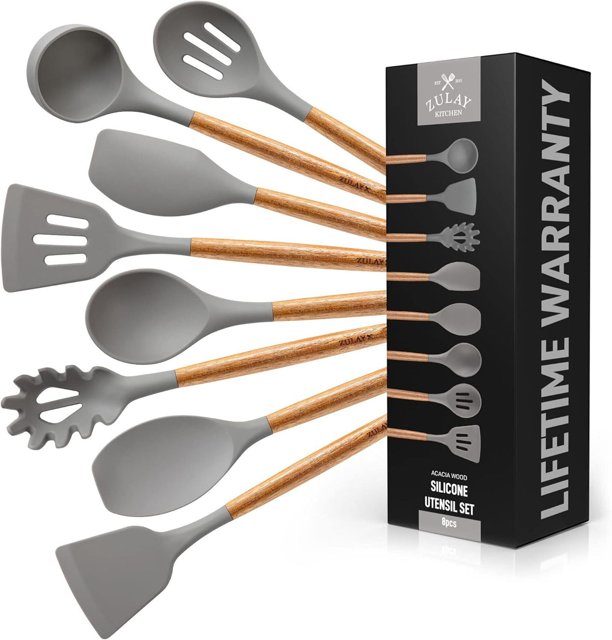 Zulay Kitchen Utensils Set Non-Stick Silicone Cooking Utensils Set with Authentic Acacia Wood