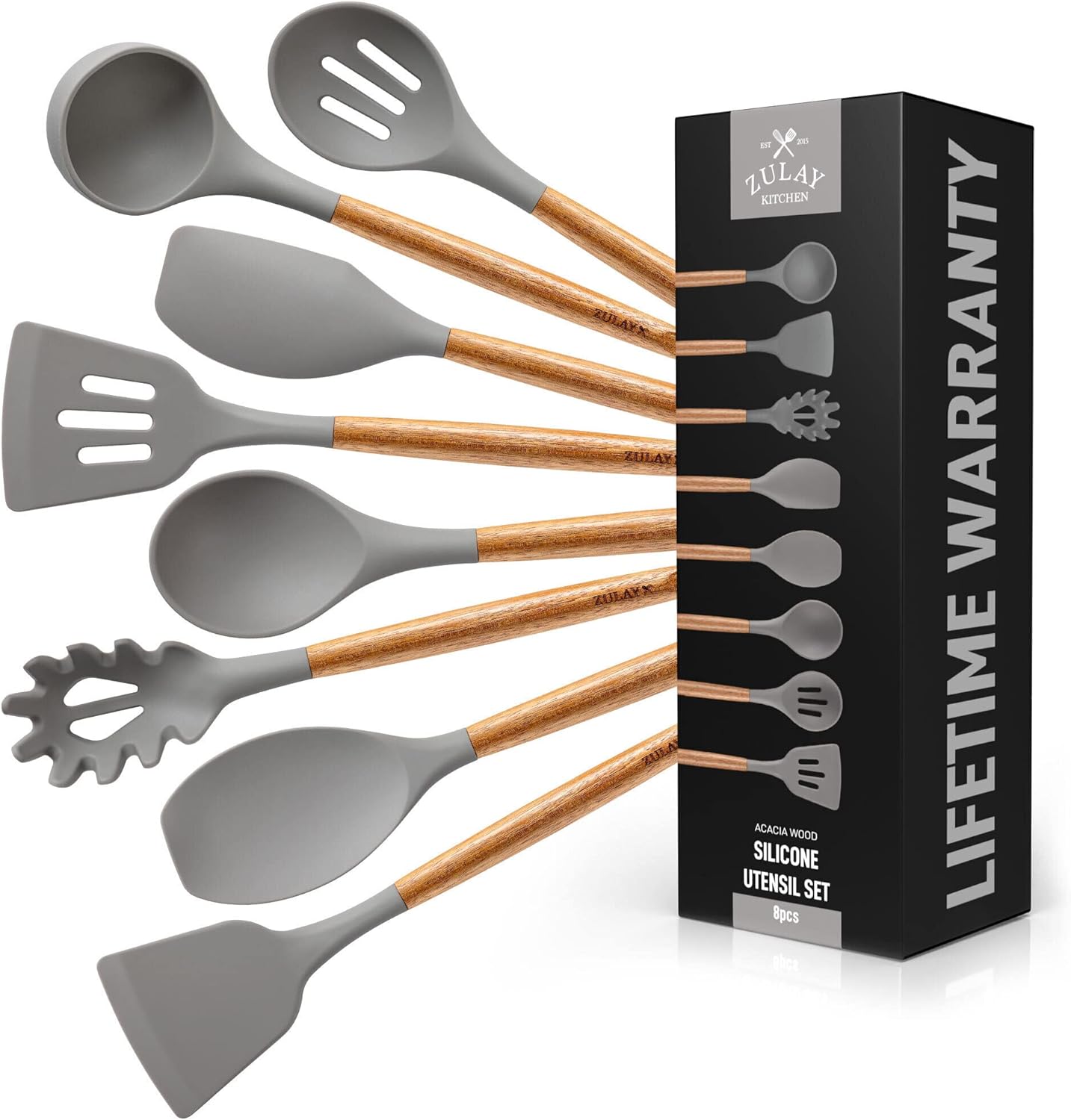 Zulay Kitchen Utensils Set Non-Stick Silicone Cooking Utensils Set with Authentic Acacia Wood