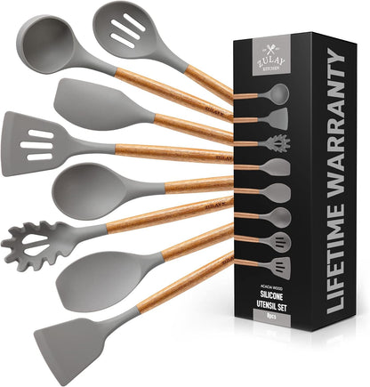 Zulay Kitchen Utensils Set Non-Stick Silicone Cooking Utensils Set with Authentic Acacia Wood