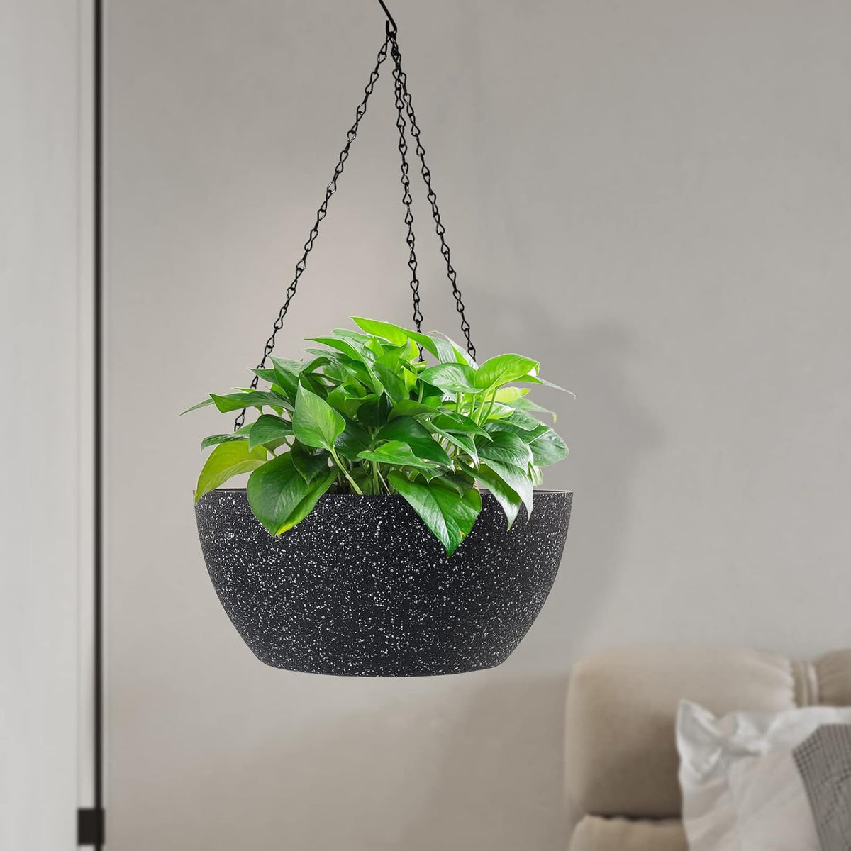 13 inch Large Hanging Planters Plant Pots for Outdoor Indoor Plants with Drainage Holes and Chain