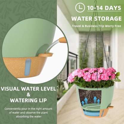 ZMTECH 12 Inch Hanging Planters for Indoor Outdoor Plants, 2 Pack Self Watering Hanging Plant Pots