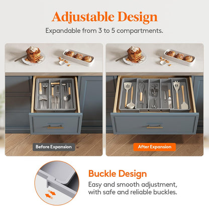 Lifewit Utensil Organizer for Kitchen Drawers, Expandable Cooking Utensil Tray, Adjustable Cutlery