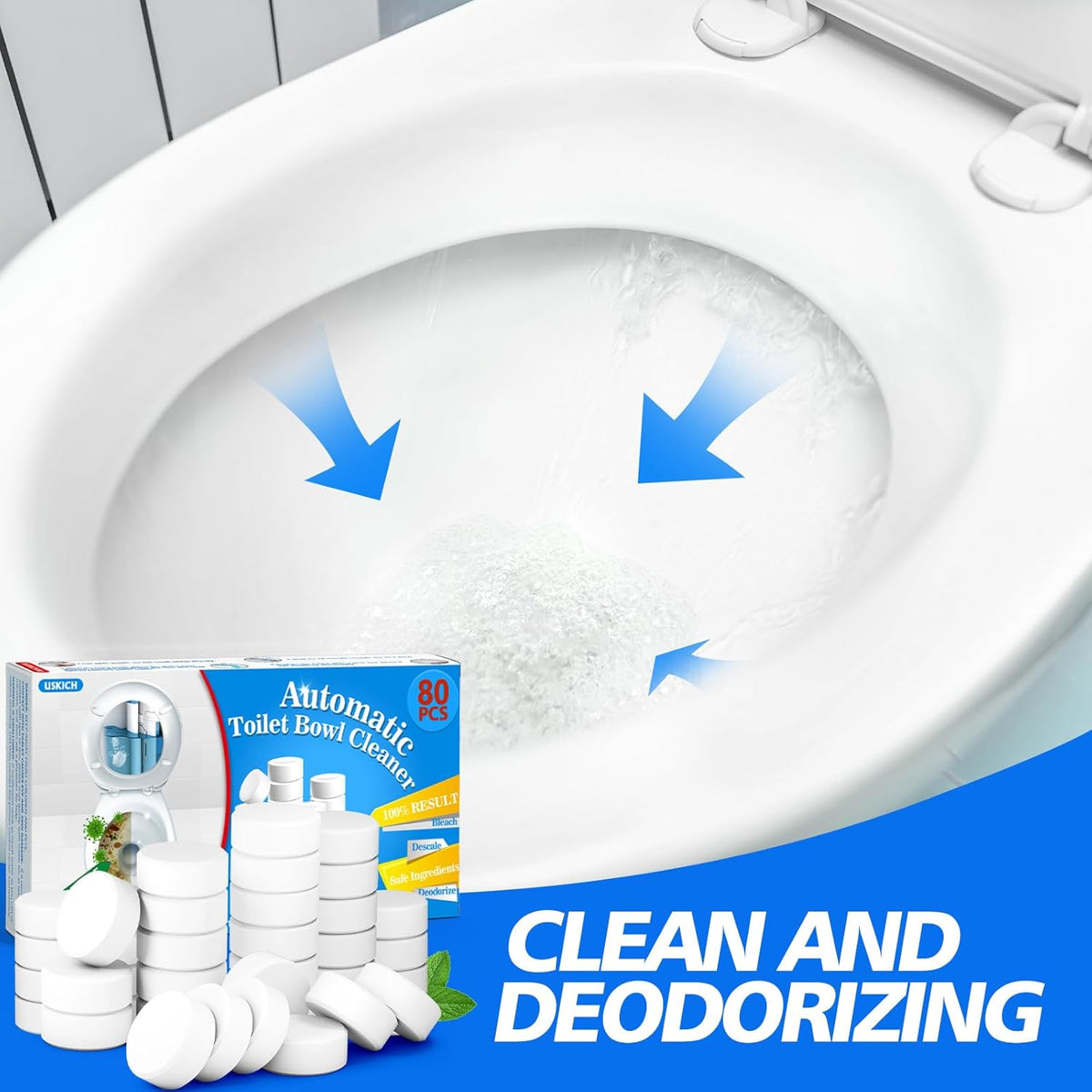 USKICH Toilet Bowl Cleaner - 80 PACK, Household Automatic Toilet Bowl Cleaners with Bleach