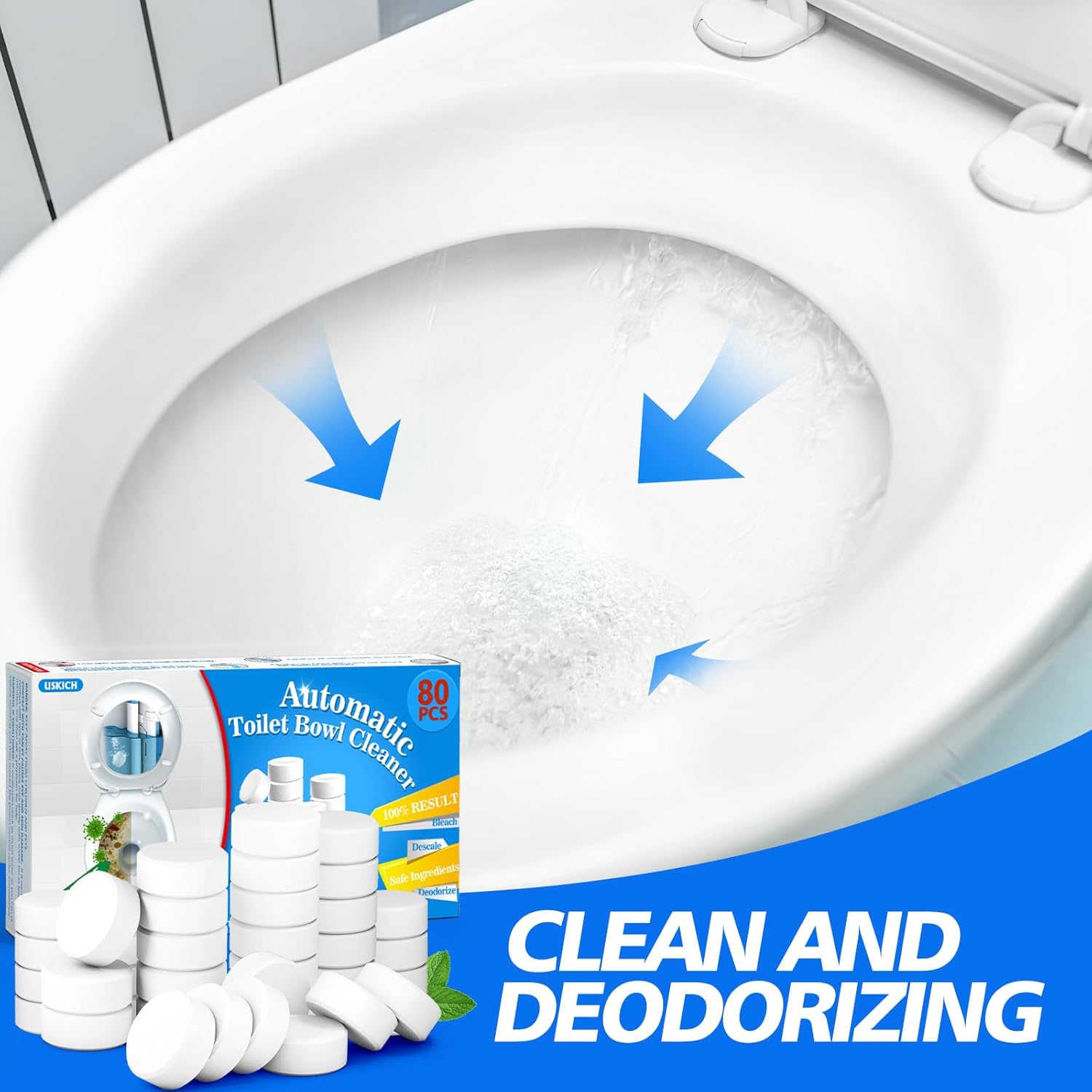 USKICH Toilet Bowl Cleaner - 80 PACK, Household Automatic Toilet Bowl Cleaners with Bleach