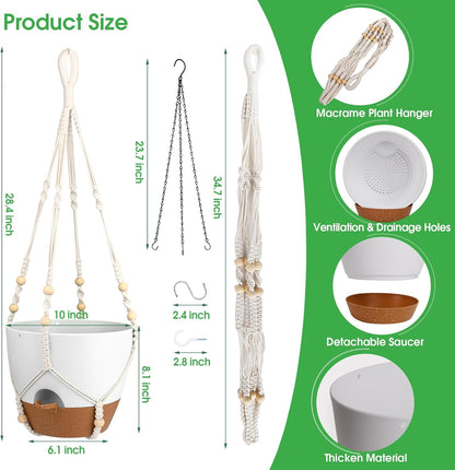 Hanging Planters for Indoor Outdoor Plants, 2 Pack Self Watering Hanging Pot with Drainage Holes