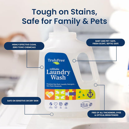 Laundry Detergent for Sensitive Skin | Gentle & Safe for Baby Clothes | Plant-Based | 5 Pack Refill