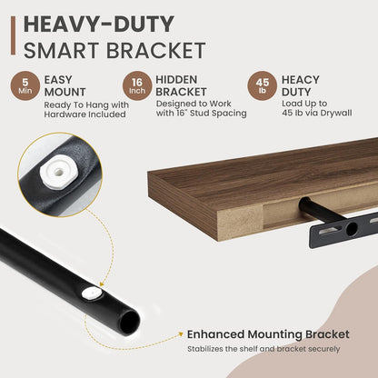 40 Inch Floating Shelves, 8 Inch Deep Floating Shelves for Wall, Hanging Shelf with Invisible