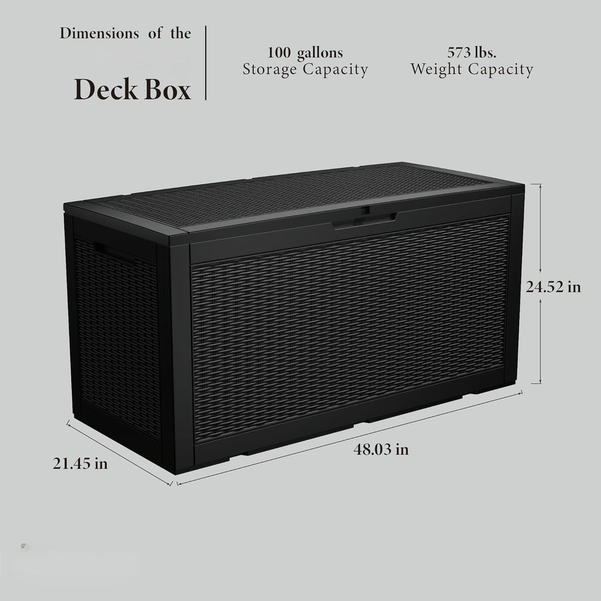 100 Gallon Outdoor Storage Box Waterproof Lockable Resin Deck Box Large, Patio Storage Bin for Pool