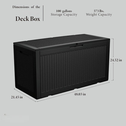 100 Gallon Outdoor Storage Box Waterproof Lockable Resin Deck Box Large, Patio Storage Bin for Pool