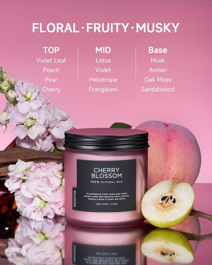 M&SENSE Cherry Blossom Scented Spring Candle, 70 Hours Long Lasting Soy Wax 11.6oz Stress Relief
