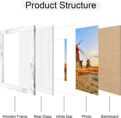 8x10 Picture Frame Set of 4, 8 x 10 Wood Photo Frames with Mat for 5x7, Rustic Natural Wooden Frame