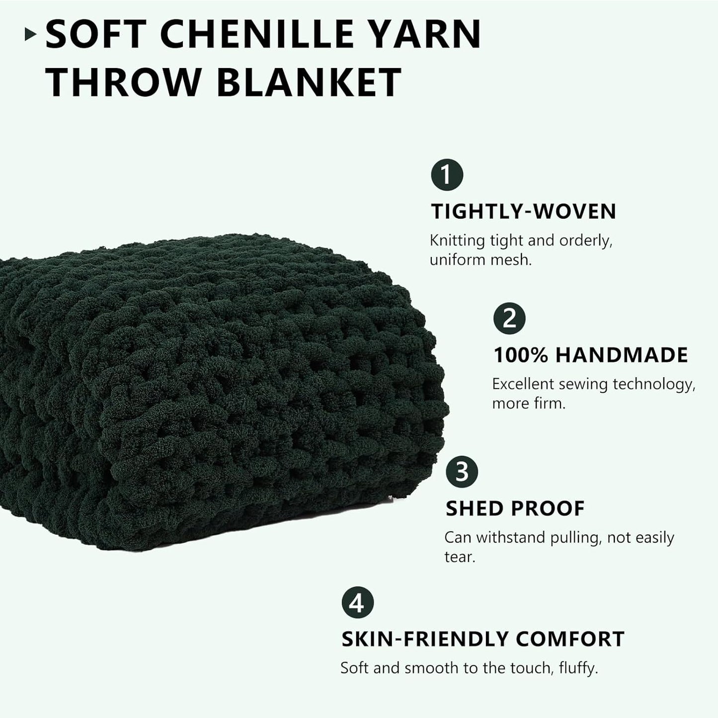 L'AGRATY Chunky Knit Blanket Throw: 72''x84'' Chenille Chunky Knitted Throw Blanket for Bed Couch