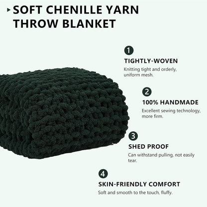 L'AGRATY Chunky Knit Blanket Throw: 72''x84'' Chenille Chunky Knitted Throw Blanket for Bed Couch