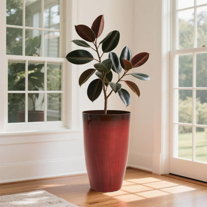 Worth Garden 20" H. Plastic Planters - Set of 2 Gradient Red Glossy Smooth Finish - Tall Plant Pots