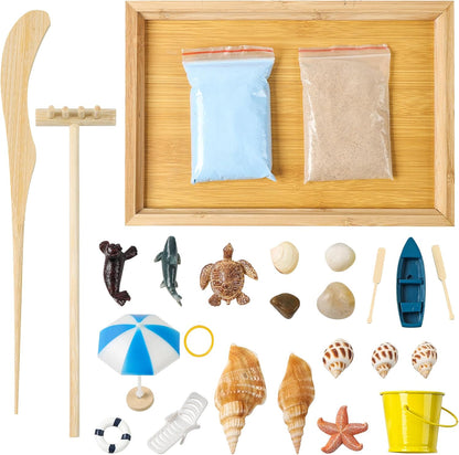 Zen Garden Kit for Desk - Premium Beautiful Japanese Mini Beach Zen Sand Garden Box Decor Set for
