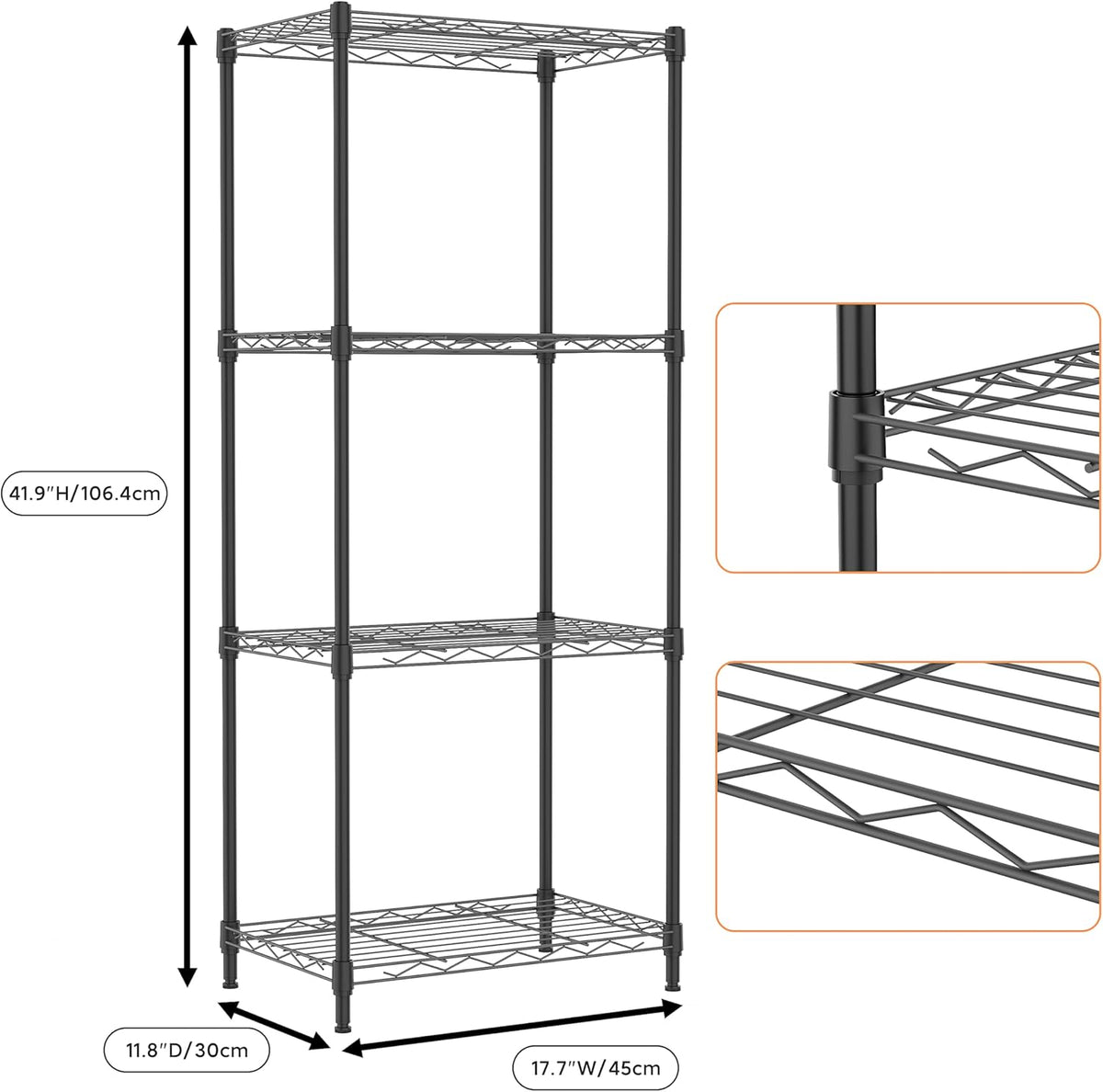4 Tiers Shelf Metal Storage Shelves Wire Rack Closet Organizers with Wheel for Garage Kitchen
