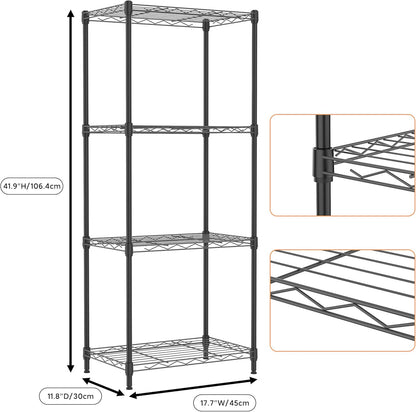 4 Tiers Shelf Metal Storage Shelves Wire Rack Closet Organizers with Wheel for Garage Kitchen