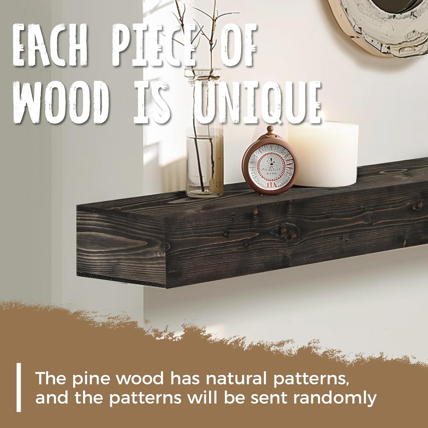 56x8x3 Fireplace Mantel - Handcrafted Hollow Rustic Solid Wood Wall Mounted Floating Shelf with