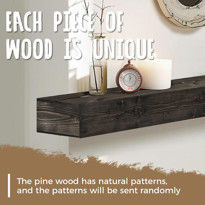 56x8x3 Fireplace Mantel - Handcrafted Hollow Rustic Solid Wood Wall Mounted Floating Shelf with