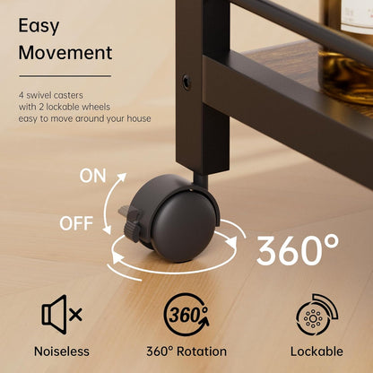 HITNET Bar Cart for The Home, Home Bar Serving Cart with Wheels and Storage Shelves, 3 Tier Rolling