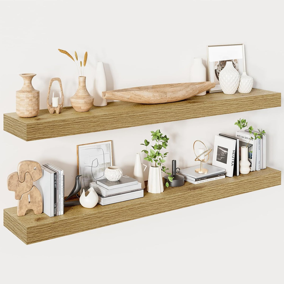 Heimlove Floating Shelves for Wall 48 Inches Long,9.3" Deep Oak Floating Shelf Set of 2,Wall