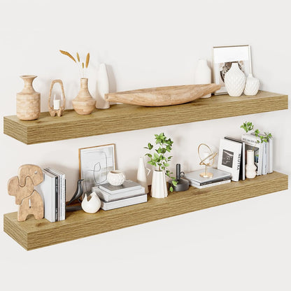 Heimlove Floating Shelves for Wall 48 Inches Long,9.3" Deep Oak Floating Shelf Set of 2,Wall