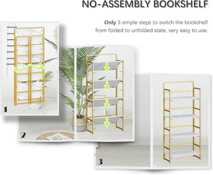4NM No Assembly Foldable Bookshelf, 4-Shelf Collapsible Bookcase Storage for Small Spaces, 54" H